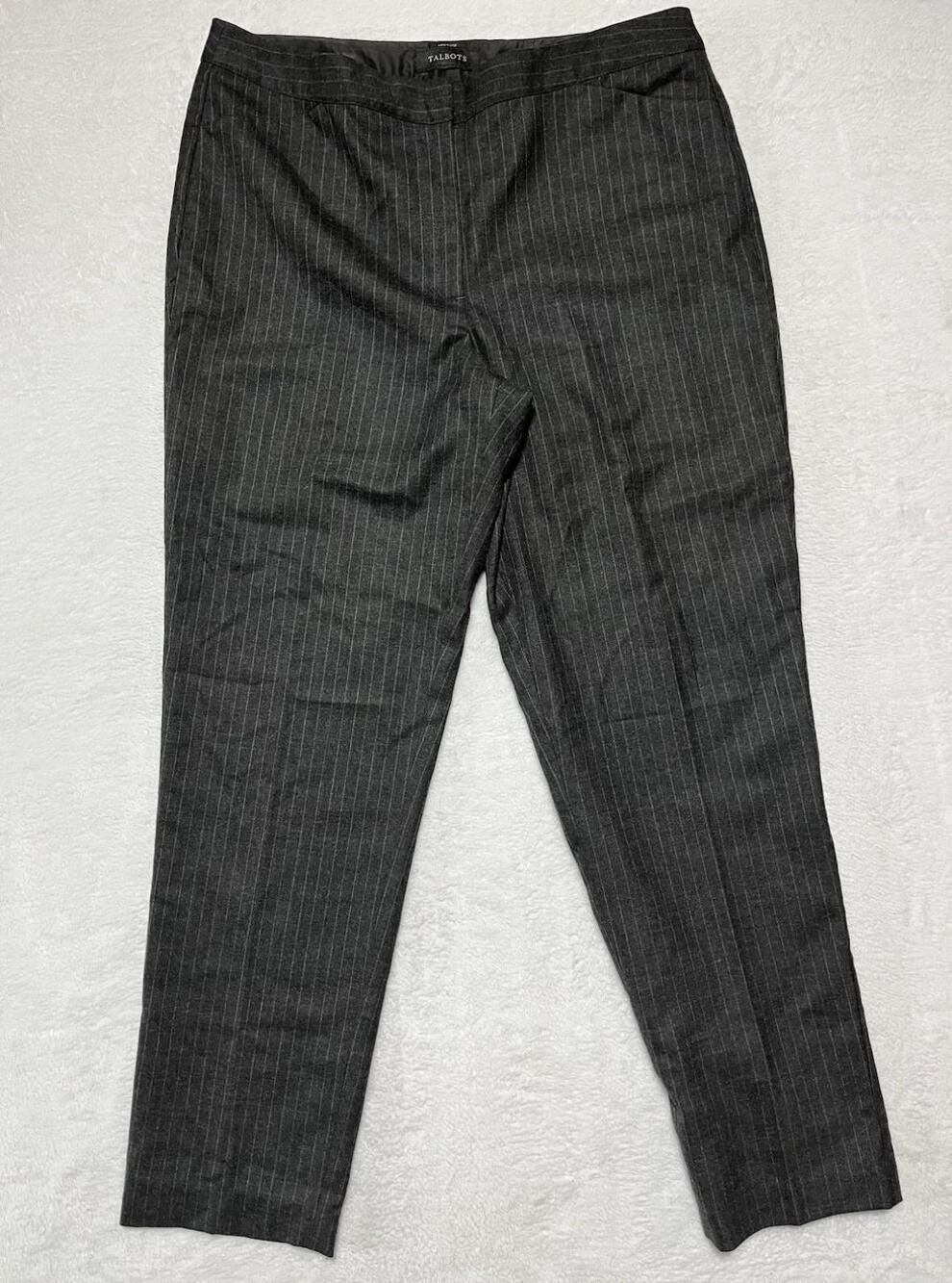 Talbots Heritage Dress Pants Womens 12 Gray Pinstripe Wool Blend Straight Lined